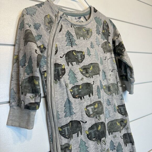 Little Wings by Paper Wings 12M Organic Cotton Sleeper Buffalo Trees Gray Zippie - Picture 4 of 10